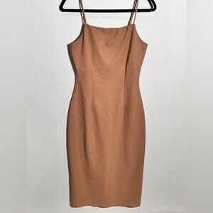 Socialite Elegant Tan Bodycon Ribbed Dress Medium